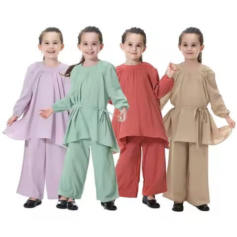 Dubai Arabic Muslim Girl Abaya Child Kid Dress Sets Pants Islamic High Elastic Large Baby Gowns Burk