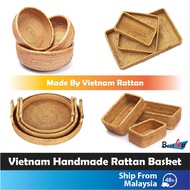 BEST4U Hand-Woven Rattan Basket/Rattan Storage/Rattan Tray/Wicker Basket/Handmade Rattan Multipurpos