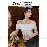 (Available) Off-the-shoulder top with cute bow, body-hugging off-the-shoulder top, off-the-shoulder 