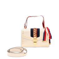 Gucci Gold and White Printed Calfskin Small Sylvie Shoulder Bag Gold Hardware