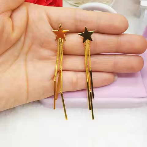Gold 9999 gold star tassel earrings real gold ear wire AU999 earrings ear hook pure gold earrings fo
