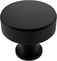 Alzassbg 6 Pack Matt Black Cabinet Knobs, 1.2 Inch(30.5mm) Diameter Knurled Round Cabinet Knobs Kitc