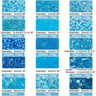 PH PandaHall 9600pcs Blue Craft Beads 12 Styles Glass Seed Beads 2mm 3mm 4mm Pony Beads with Glass B