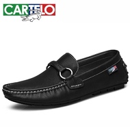 KY/🏅Cartelo Crocodile CARTELO Men's Leather Shoes Slip-on Leisure Slip on Driving Peas Shoes Men 5101 8Z4F