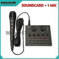 Satu Paket Alat Karaoke Mixer Mini Soundcard V8 & 2 Mic Gratis Spliter