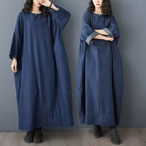 Plus Size Retro Artistic plus Size Women's Denim Dress Loose Casual Meat Covering Spring Summer New 