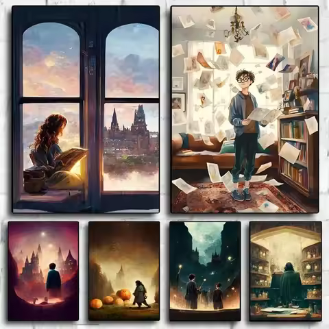 Classic Magic Movie Wizard World Posters Magic School Train Canvas Print for Office Living Room Deco