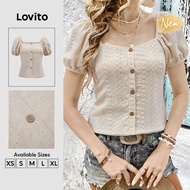 (New Arrival) Lovito Elegant Blouse 90s Retro Jacquard Button Spring/summer Apricot Blouse for Women