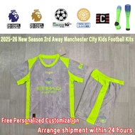 Manchester City Kids Football Kits 2025-26 Season Manchester City F.C. 2rd Away Soccer Jersey Set Ha