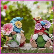 Fairy Gnome Figurine Desk Rustic Gnome Statue with Flower Hat Spring Seasonal Decor Tabletop Ornamen