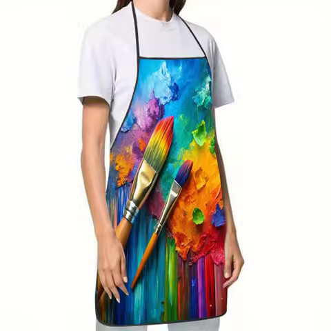 Vibrant Abstract Paint Brush Print Polyester Apron, Baking, Home Kitchen Use, Baking Apron | Artisti