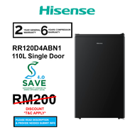 (SAVE 4.0) Hisense 110L Fridge RR120D4ABN1 Refrigerator RR120 Non-Inverter Single door (Black) / Mor