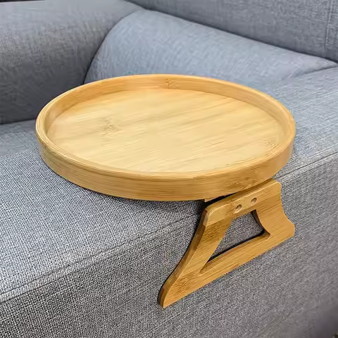 Sofa Tray Table Sofa Armrest Clip-On Tray Natural Bamboo Sofa Tray Practical TV Snack Tray for Remot