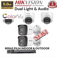 paket camera cctv 5 kamera hikvision 5mp dual light colorvu + audio build built in mic 8 channel ch bisa rekam suara 8ch