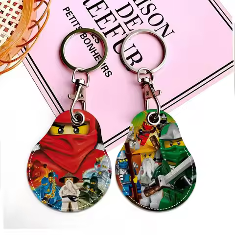 L-Lego N-Ninjago Zane PU Card Holder Keychain Key Ring Door Lock Access Tags Card Case Keychain Acce
