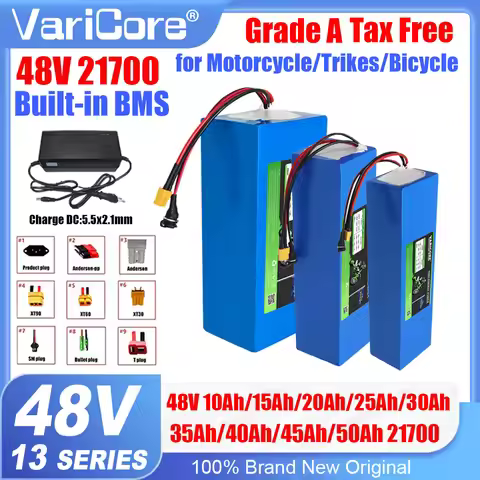 21700 48V/54.6V 10Ah 15Ah 20Ah 25Ah 30Ah 35Ah 40Ah 45Ah 50Ah Lithium Battery Pack 13s Built in BMS F