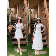60338L _ Large Size Linglong Chunxi Korean Style Gaozhi Top+Half Skirt Two-Piece Pure Cotton Embroid