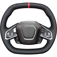 MEWANT Hand Stitch Black Smooth Embossed Artificial Leather Steering Wheel Cover for Chevy Corvette 