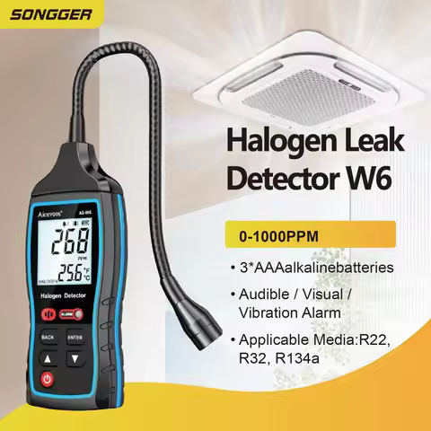 Halogen Leak Detector W6 AS-W6 Handheld Refrigerant Leak Detector HVAC Freon Sniffer R134a R410A Por