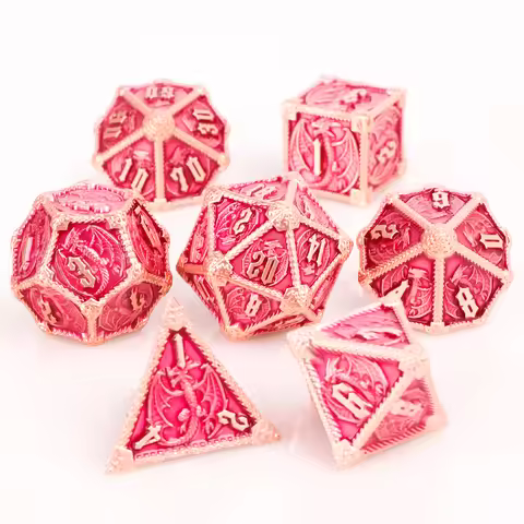 Pink Metal DND Dice Set 7Pcs Dice For Dungeons and Dragons Role Playing Dice, Green Dice Handmade RP