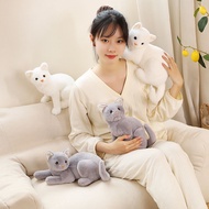 Stuffed Toy Life Like Real White Grey Cat Doll Plush Toy Birthday Christmas Valentine Gift