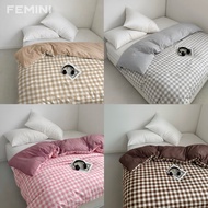 Two-tone Duvet Cover only - Gingham & Plain (NO comforter / filler)
