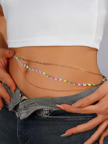HI MAN Colored Oil Droplets Butterflies Waist Chain Beautiful Woman Exquisite Adjustable Accessory P