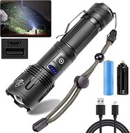 10000 流明充電 LED 手電筒、USB 手電筒 5 種可調式對焦模式 XHP70 LED、實用自衛燈、調用求助燈