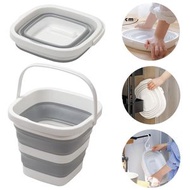 鯨品購 - 日貨熱賣 折疊水桶 10L灰色|便攜式|戶外旅行汽車洗車釣魚水盆家用折疊收納地拖地桶創意便攜衛生間可摺叠拖鞋桶儲 攜帶式摺疊水盆矽膠清洗車浴室