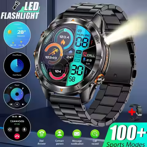 Military Smart Watch Men 10ATM Waterproof 1.46" AMOLED Screen LED Flashlight 515mAh Battery Heart Ra