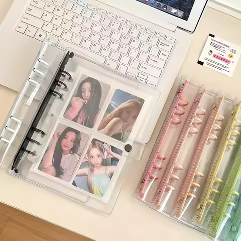 A5 PVC Transparent Round Ring Binder Binding Cover LOMO Card Storage Album 3-5-7-inch Grid Idol Phot