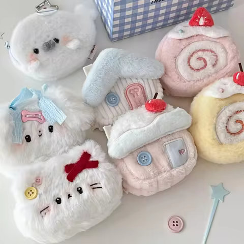 Original Rizhi Store Dessert Earphone Case Plush Keychain Pouch For Airpods Kawaii Macaron Fluffy Ca