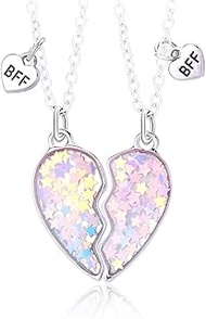 2 Pieces Unicorn Friendship Necklace, Unicorn Heart Necklace, Heart Unicorn Pendant Best Friend, Fri