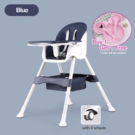 Foldable Baby High Chair with wheels Baby Feeding Dining Table Pu Cushion Dual Height