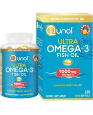 น้ำมันปลาอัลตร้าโอเมก้า3 | ทานได้ 3 เดือน Qunol Fish Oil Omega 3 Mini Softgels, Qunol 1000mg Omega 3 EPA + DHA, Ultra Pure Supplements, Heart Health Support, Lemon Flavor, Easy to Swallow Minis, 3 Month Supply, 180 Count