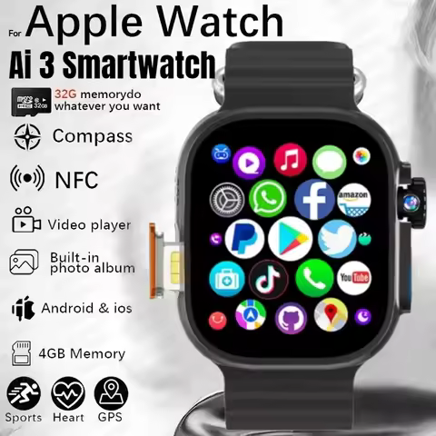 New Ultra Ai3 Smartwatch 4G Android Amoled HD Camera GPS WIFI Google Play Store App Download Game Bl
