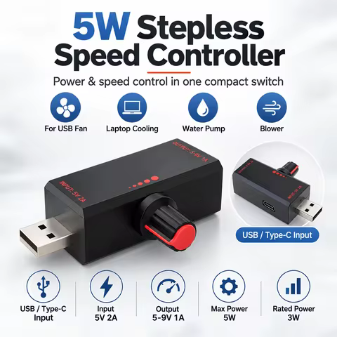 USB Fan Speed Controller Stepless Speed Controller Motor Speed Controller with Switch Type-C / USB I