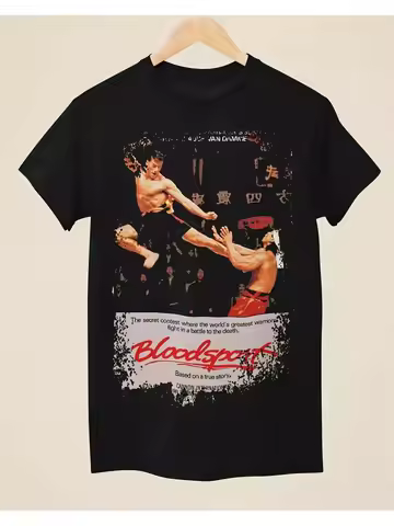 Blood Fight Movie Poster T-shirt Unisex T-shirt with Jean Claude Van Damme Logo Printed Casual Round