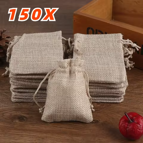 150PC 13X18CM/10X15CM/7X9CM Drawstring Burlap Bag Jute Gift Bags DIY Wedding Favor Gift Bag For Pack