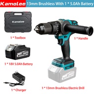 Resmi Kamolee 13mm 5000mAh Brushless Chuck 18V 520N.m Cordless Electric Impact Bor Obeng