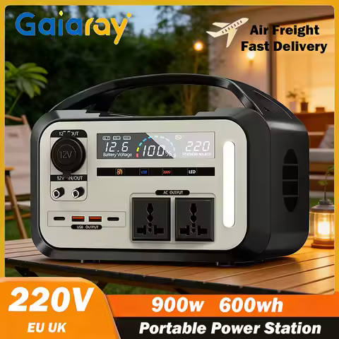 Gaiaray 900W Portable Power Station 220V Outdoor Solar Power 600Wh LiFePO4 Battery Charging Station 