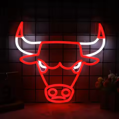 Red LED Bulls Neon Sign Chicago Sports Team Club Pub Bedroom Office Hotel Birthday Party Wall Decor