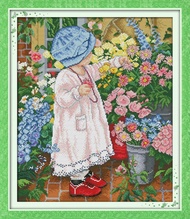 Joy Sunday Flower girl Printed Pattern Stitch Kits for Adults, 11ct|14ct Pre Printed Stamped Counted Cross Stitch Kits for Adults Beginners Kids,Needlework Stamped Counted Cross Stitch Embroidery Kit for Wall Décor Handicrafts