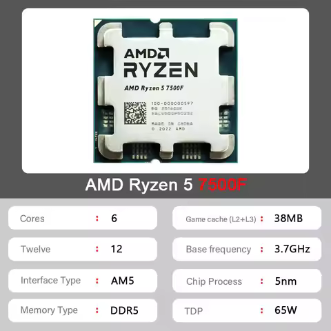 AMD Ryzen 5 7500F R5 7500F New 3.7GHz 5NM L3=32M 100-000001015 Socket AM5 Tray but without cooler