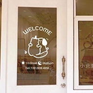 [In ] [In ] Business Hour Glass Sticker Coffee Shop Glass Door Window Decoration Curved Text ins Style Cat Coffee Pet Shop Sticker