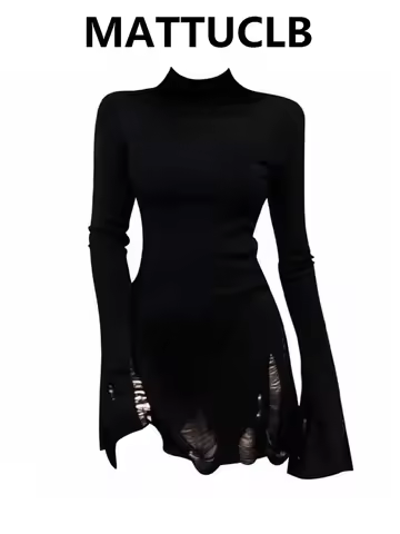 Autumn Winter Women's Sweater Baddie Style Ripped 2000s Long Sleeve Dark Academia Jumper Knitwear Je
