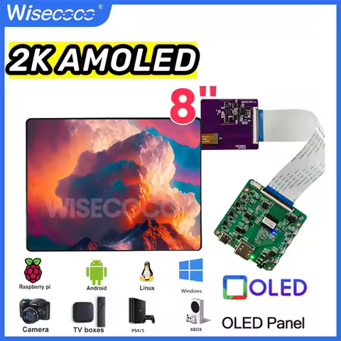 8 Inch OLED Display AMOLED Wisecoco 2K IPS Screen 2480x1860 For Raspberry Pi Gaming Displays PC Lapt