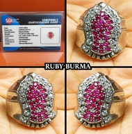 Cincin Permata Pria Natural Batu Cincin Permata Pinkish Red Ruby 32 Mata Terompah Stample Full Tabur