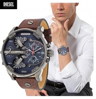 (Real Photo)Original Diesel Mr. Daddy 2.0 Blue Dial Mens Chronograph  Brown Leather Watch DZ7314 Jam