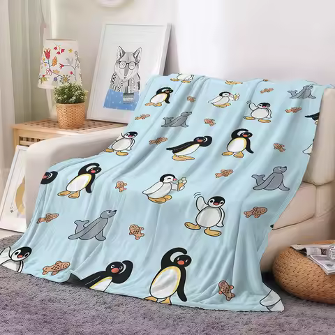 Cartoon cute Pingu Blanket For Sofa Office Bed Plane Travel Sleep Read Relax Camping Soft And Warm